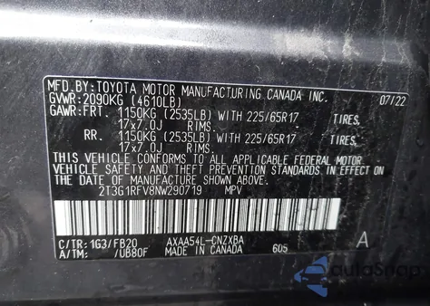 2022 Toyota Rav4 Le from USA, damaged, VIN 2T3G1RFV8NW290719